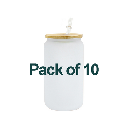 Pack of 10 - 16oz Frosted Sublimation Glass Can