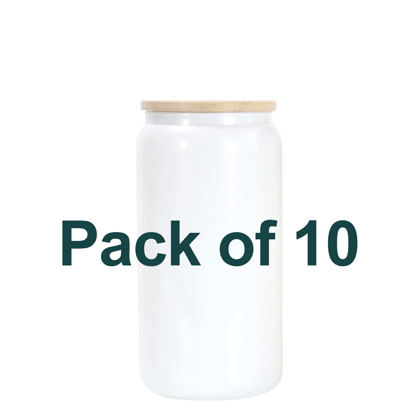 Pack of 10 - 16oz Sublimation White Shimmer Glass Can