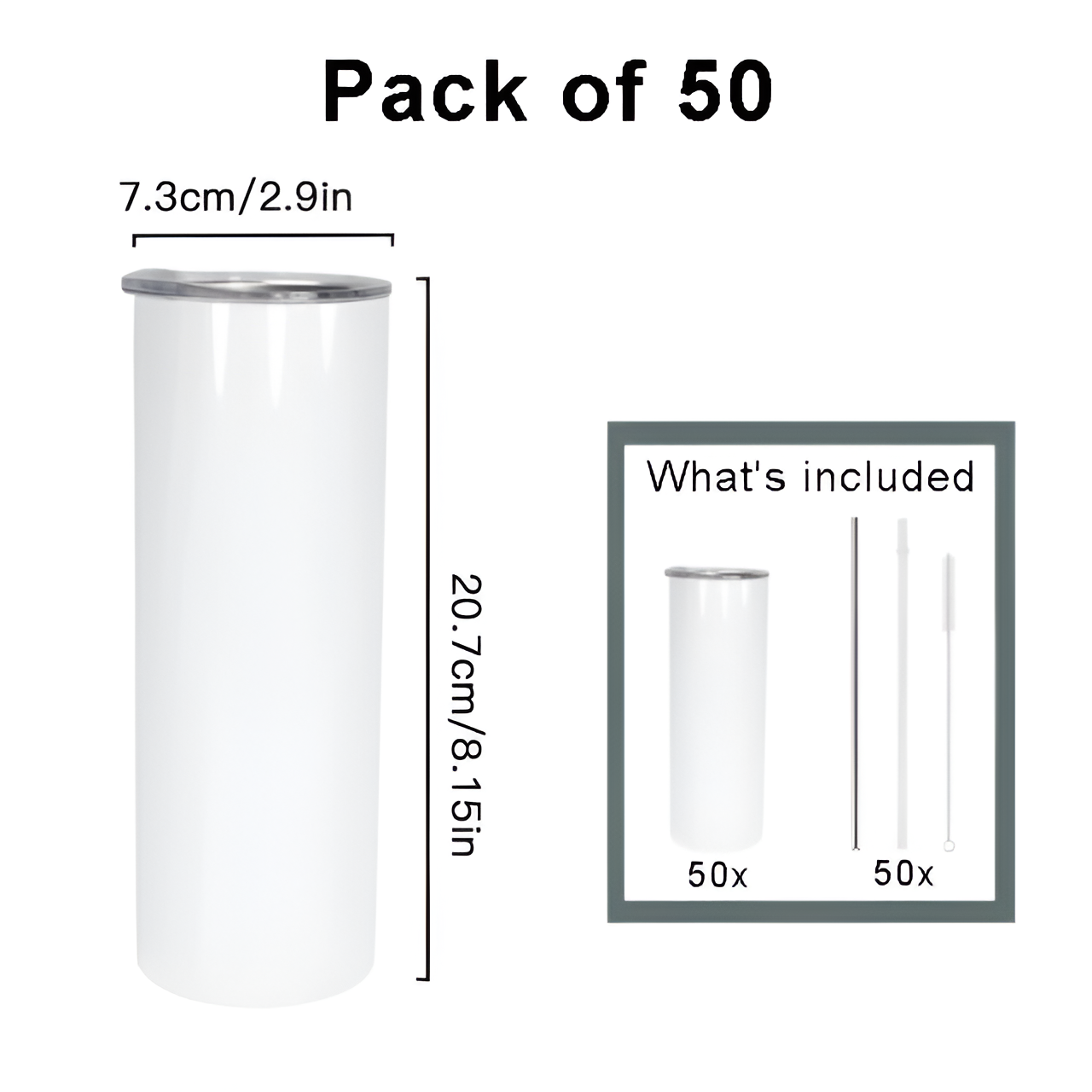 Pack of 50 Flat bottom 20oz sublimation tumblers