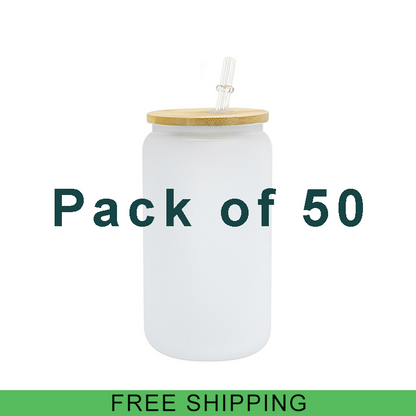 Pack of 50 - 16oz Frosted Sublimation Glass Can