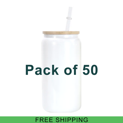 Pack of 50 - 16oz White Shimmer Sublimation Glass Can