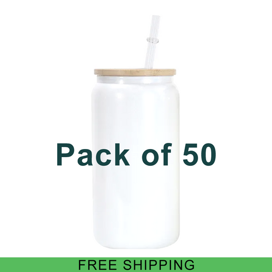 Pack of 50 - 16oz White Shimmer Sublimation Glass Can