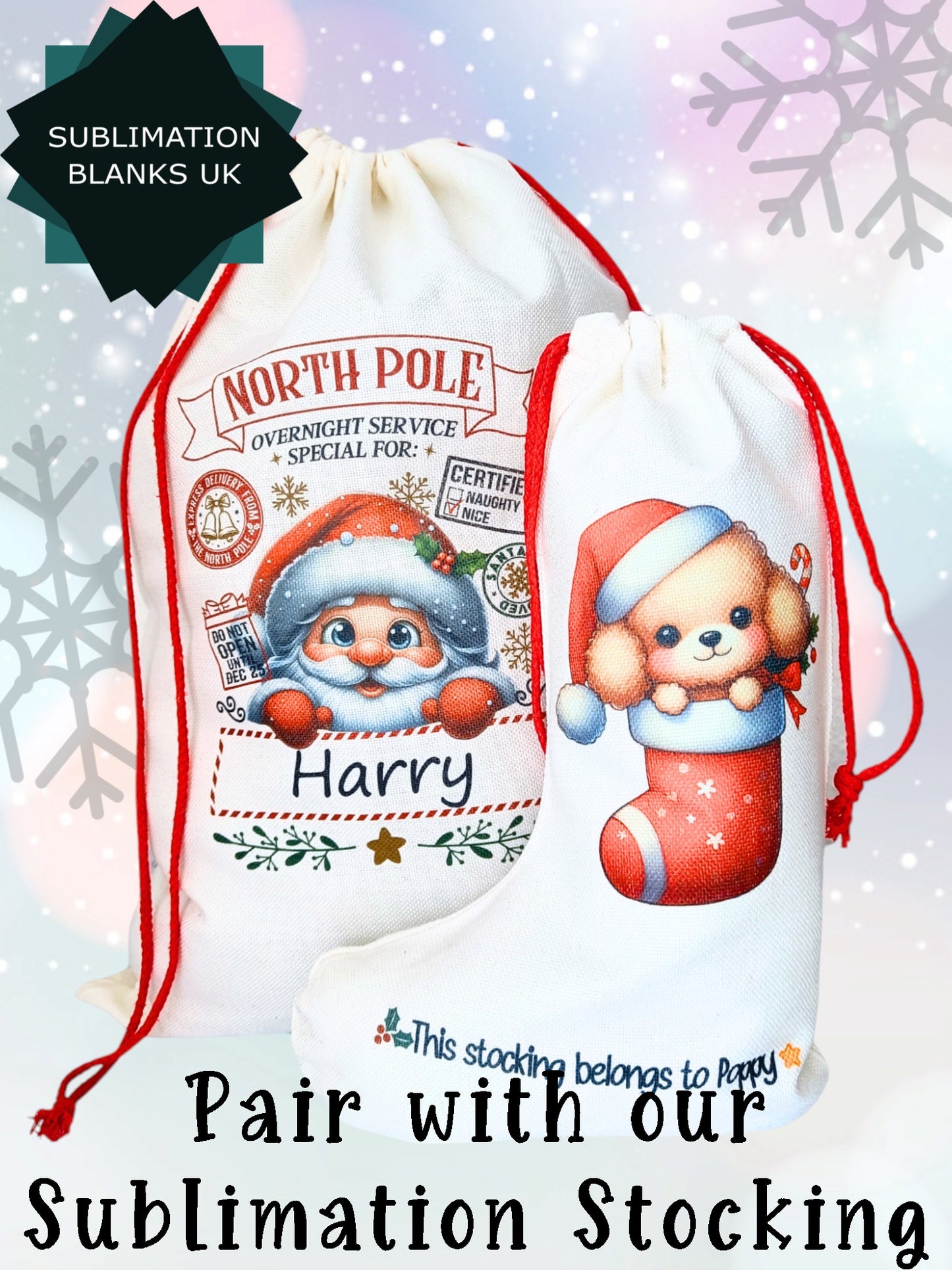 Pack of 10 Sublimation Santa Sack