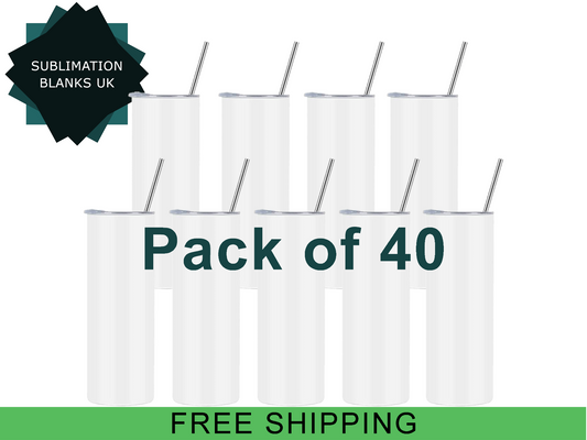 Pack of 40 Flat bottom 20oz sublimation tumblers